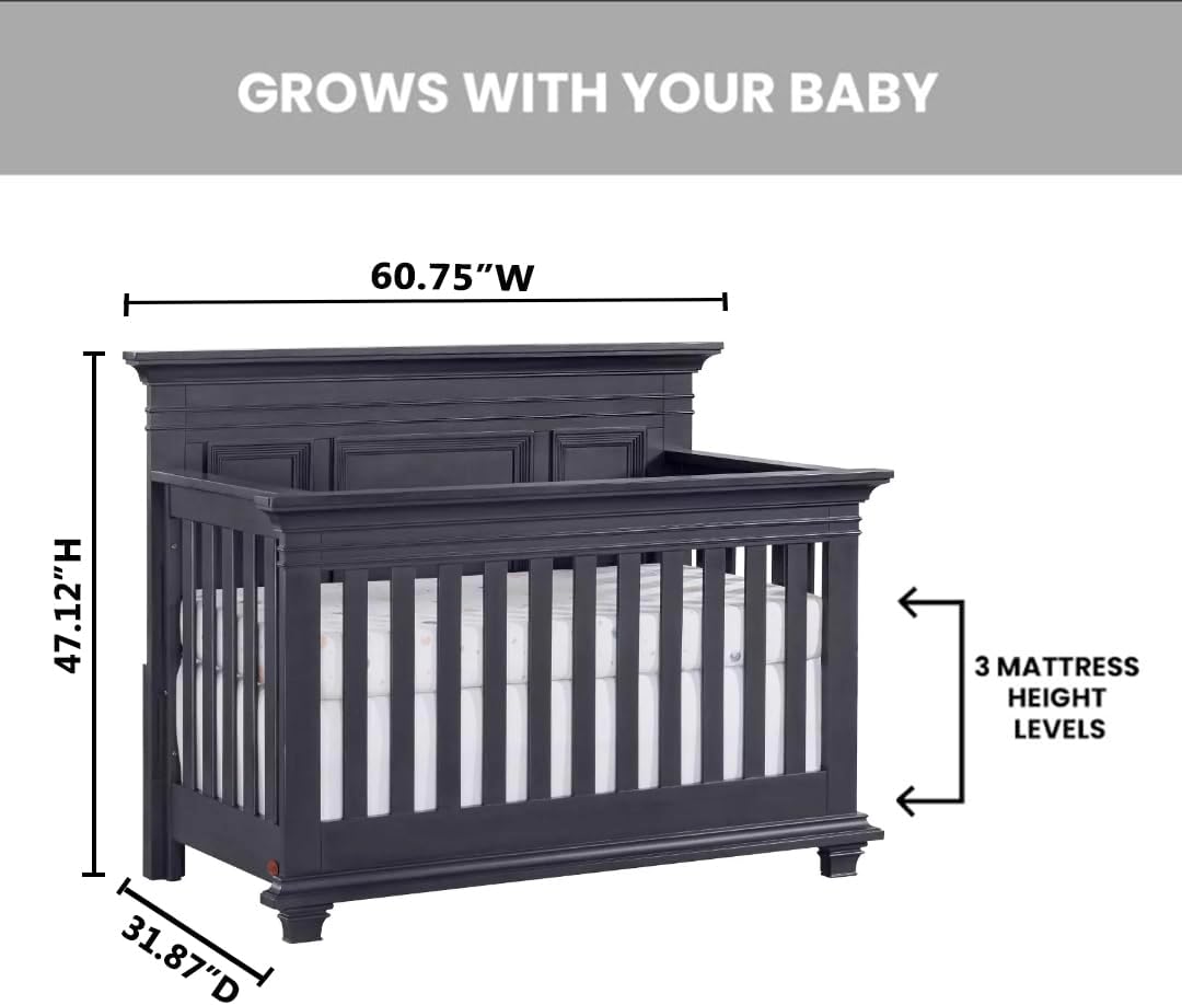 Oxford Baby Weston 4-in-1 Convertible Baby Crib, Midnight Slate, Green Guard Gold Certified