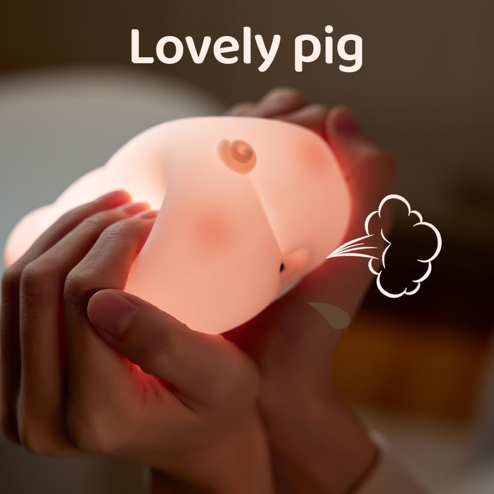 Night Light for Kids, Pink，3 Modes Squishy Piggy Night Lamp, Rechargeable LED Touch Cute Pig Lamp, Food Grade Silicone, for Nursery Baby Room, Best Gifts
