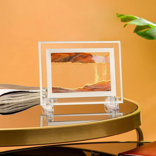 3D Deep Sea Moving Sand Art Picture - Relaxing Liquid Motion Bubbler Timer - Ideal Desktop Art Toy for Adults and Kids - Perfect for Home Decor and Office(Square+Gold+5In)