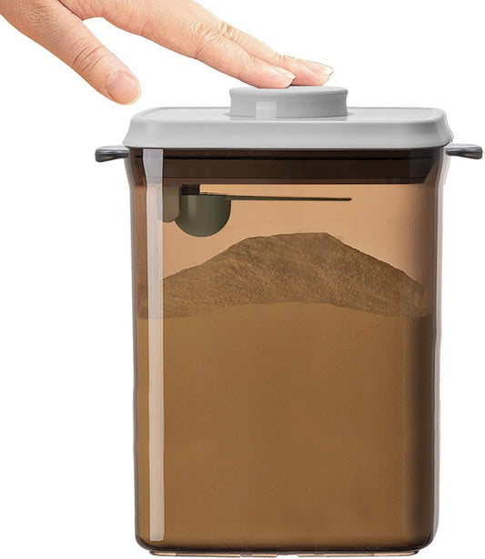 Ankou One-Push Formula Container, 2300ml Formula Dispenser with Scoop and Scraper, Milk Powder Container with Lids, BPA-Free Airtight Food Storage Container 1000g Large Capacity,Dark Brown, Rectangle