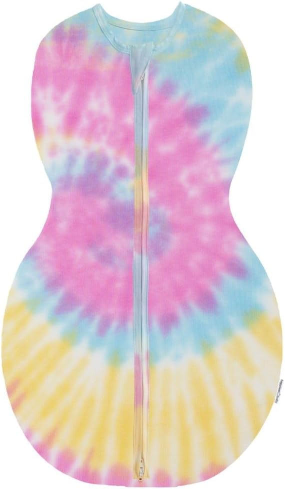 Happiest Baby Sleepea 5-Second Swaddle - 100% Organic Cotton Baby Swaddle Blanket - Doctor Designed Promotes Healthy Hip Development (Tie Dye Rainbow, Large)