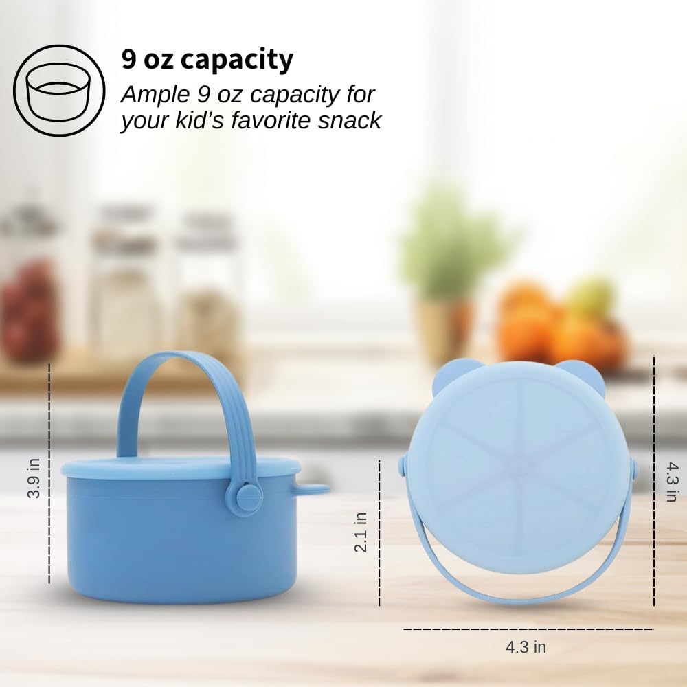 Silicone No Spill Snack Cups for Toddlers – Portable Baby Snack Cup Containers with Dustproof Lid – Dishwasher-Friendly Toddler Spill Proof Cups Without BPA, Lead, or Phthalates – Beige and Green