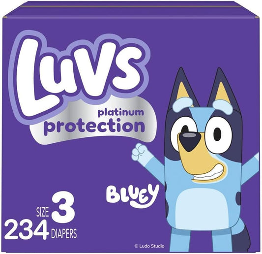Luvs Size 3 Baby Diapers, Platinum Protection Bluey Diapers for Day & Night, Size 3, 234 Count (Packaging May Vary)