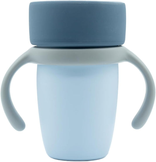 WeeSprout Baby Training Cup - Silicone Sippy Cup with Removable Handles for Weaning Off Bottle - Transition Spill-Proof Toddler Cups - No-Spill Design (Pastel Blue/Navy/Light Gray)