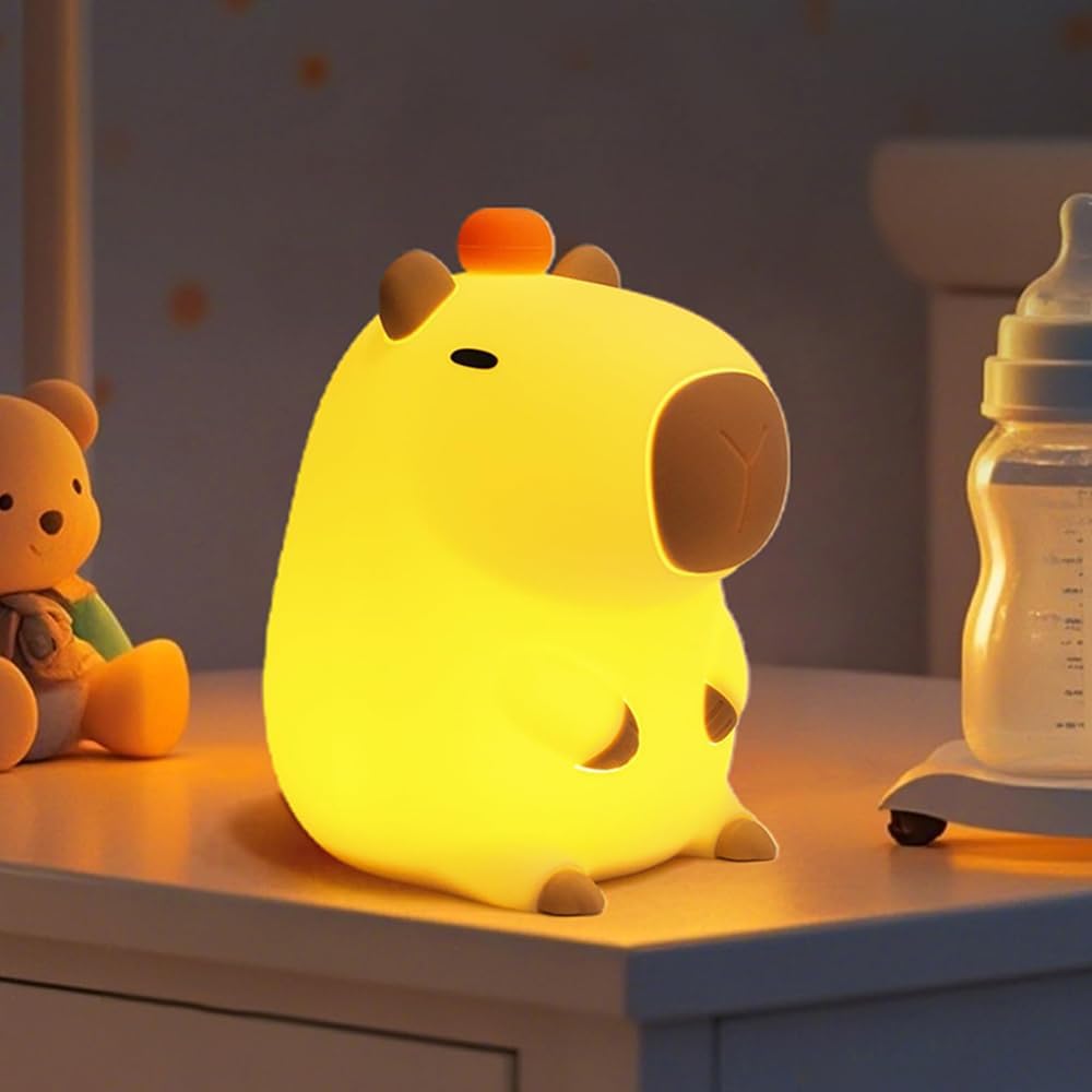 Capybara Little Night Light for Kids, Portable USB Rechargeable Animal Lamps Touch Control Lamp, Silicone Night Light with Timing Function,Children's Christmas Gifts