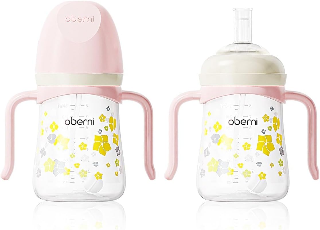 Toddler Sippy Cup 10oz, Weighted Straw Baby Drinking Water Bottle with Valved Spout for 6+ Months, 300ml/Pink/2Pack