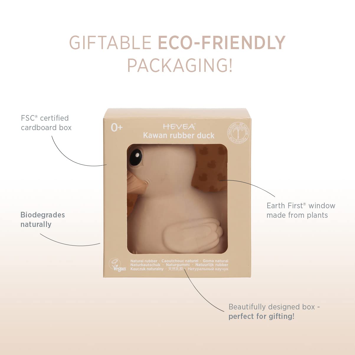 HEVEA Kawan Mini Rubber Duck - 100% Natural Rubber Baby Bath Toy - Eco Friendly, Perfect for Playing, Teething, and Bathing - Mold Free Bath Toys - Sand