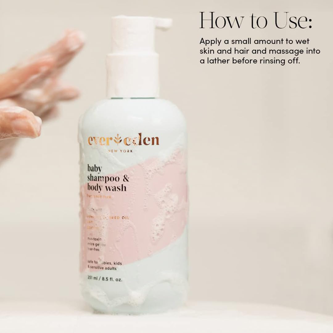 Evereden Baby Shampoo & Body Wash 2-in-1, 8.5 fl oz | Gentle, Non-Toxic, Fragrance-Free, Hydrating Formula for Sensitive Skin