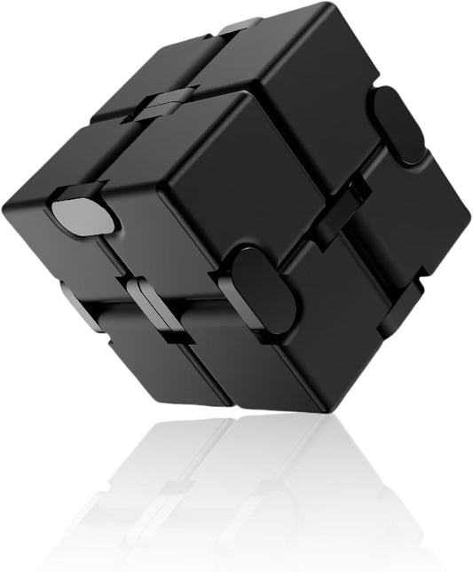 Metal Infinity Cube Fidget Toy - Aluminum Alloy Anti-Stress and Anxiety Finger Flip Cube for Adults, Men, and Women, Ideal Desk Toy for Work or Home - Infinity Cube Desk Toy (Black)