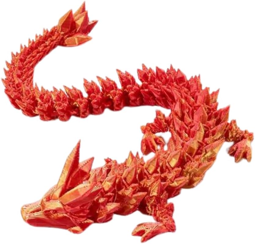 Crystal Dragon - Articulated Flexi Dragon - 3D Printed Gift (Baby, Red/Gold)