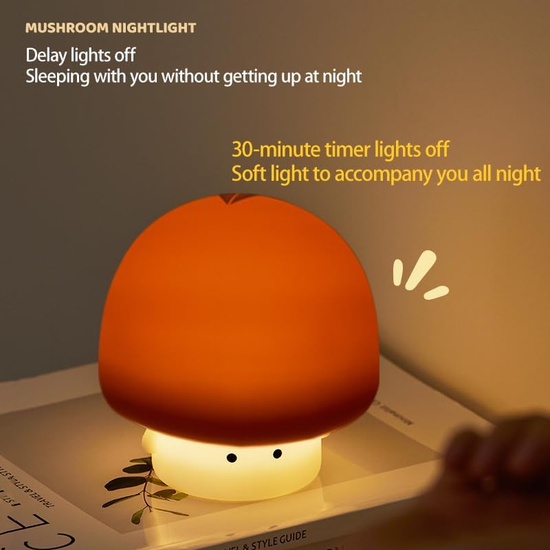 Cute Baby Night Light for Kids,Rechargeable Dimmable Silicone Nursery Toddler Mushroom Nightlight,Squishy Bedside Lamp for Night Stands,Fun Decor for Children,Children's Day Gift(Brown)