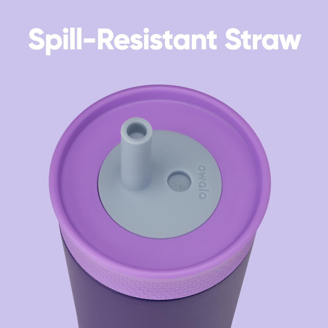 Owala Kids Insulation Stainless Steel Tumbler with Spill Resistant Flexible Straw, Easy to Clean, Kids Water Bottle, Great for Travel, Dishwasher Safe, 12 Oz, Purple (Peacock Palace)