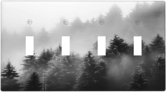 Foggy Forest Natural Scenery Retro Tree Pine Light Switch Covers Quad Toggle Electrical Faceplate 4 Gang Wall Plate Decorative Switch Plates for Bed Room Living Room Decor