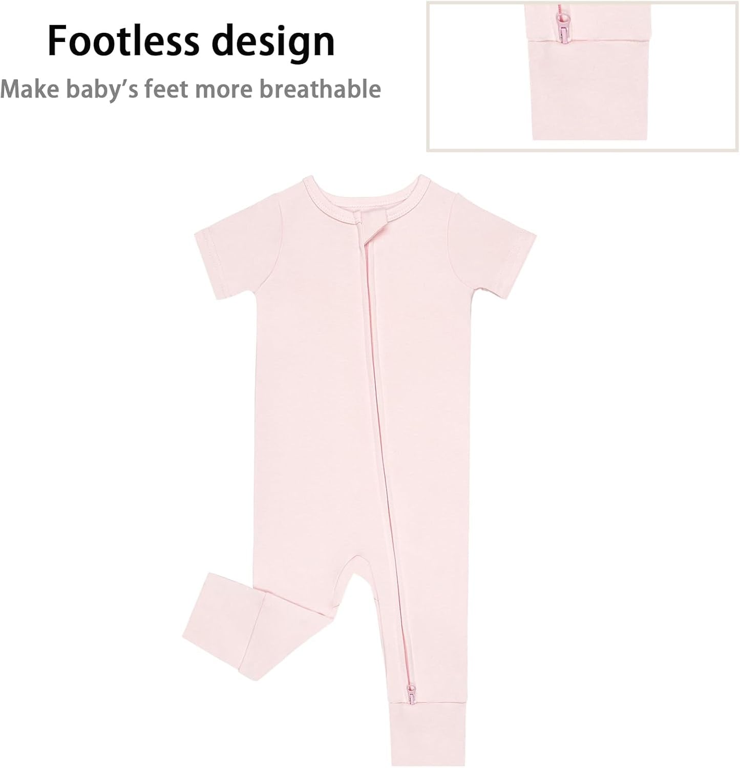 GUISBY Footless Short Sleeve Baby Pajamas with Zipper Cotton Infant Sleepwear