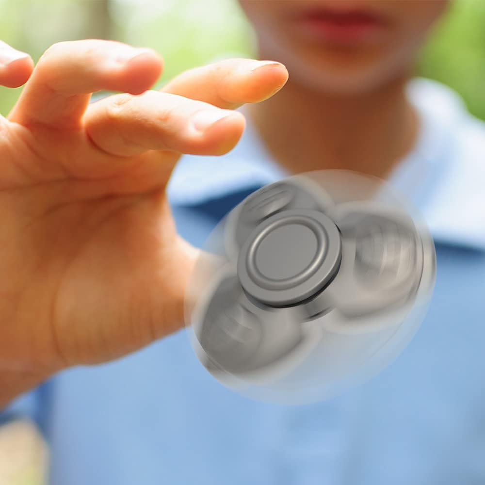 Solid Metal Fidget Spinner Sensory Novelty Hand Finger Spinning Toy Stocking Stuffers Ideas ADD ADHD Stress Relief and Anxiety Relieves Reducer for Kids and Adults. (Grey)