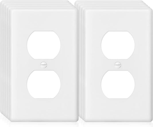 Decorator Wall Plate 1-Gang Duplex Electrical Outlet Cover Plates,Unbreakable Polycarbonate Thermoplastic, White (10-Pack, Single Duplex)