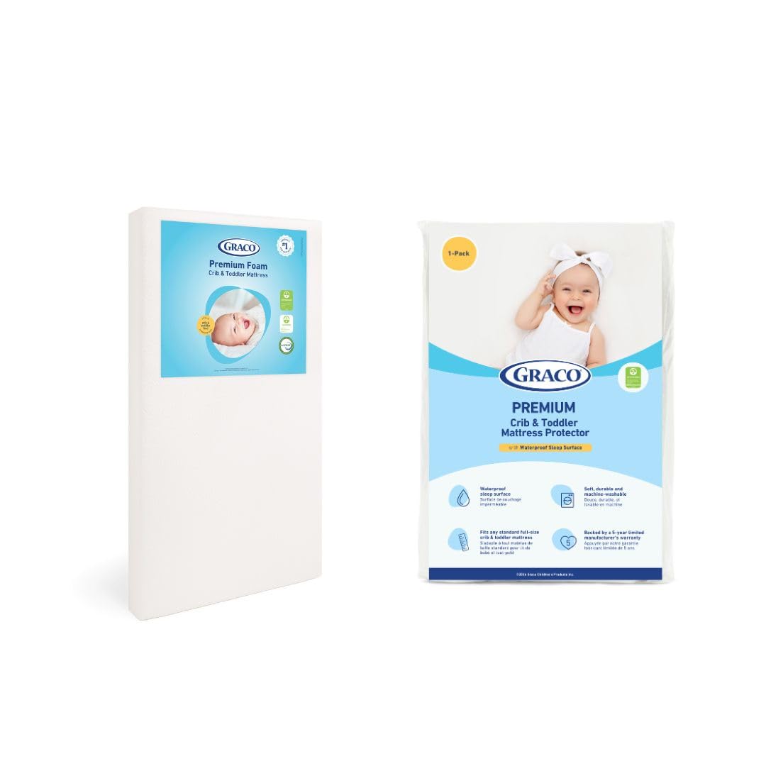 Graco Premium Crib Mattress & Protector Value Bundle (1-Pack) – Includes GREENGUARD Gold Certified Crib & Toddler Mattress, GREENGUARD Gold Certified Waterproof Protector