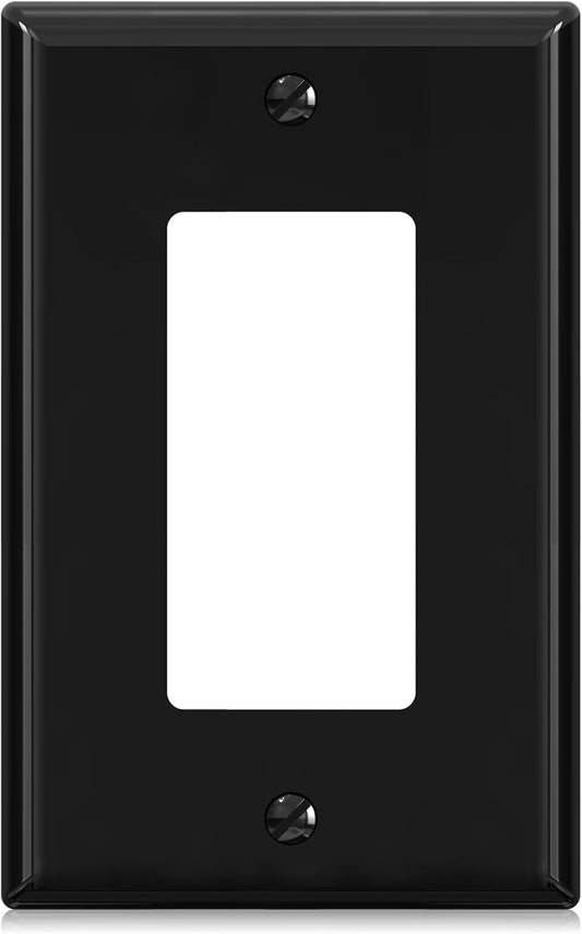 ELEGRP Decorative Receptacle Wall Plate, 1-Gang Mid Size Decorator Covers, Unbreakable Polycarbonate Faceplates for Decorator Device, UL Listed, Screws Included (1 Pack, Glossy Black)