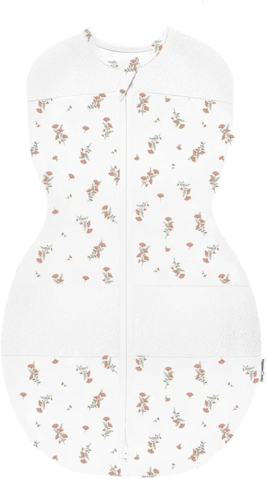 Happiest Baby Sleepea 5-Second Swaddle - 100% Organic Cotton Baby Swaddle Blanket - Doctor Designed Promotes Healthy Hip Development (Ivory Wildflowers, Medium)
