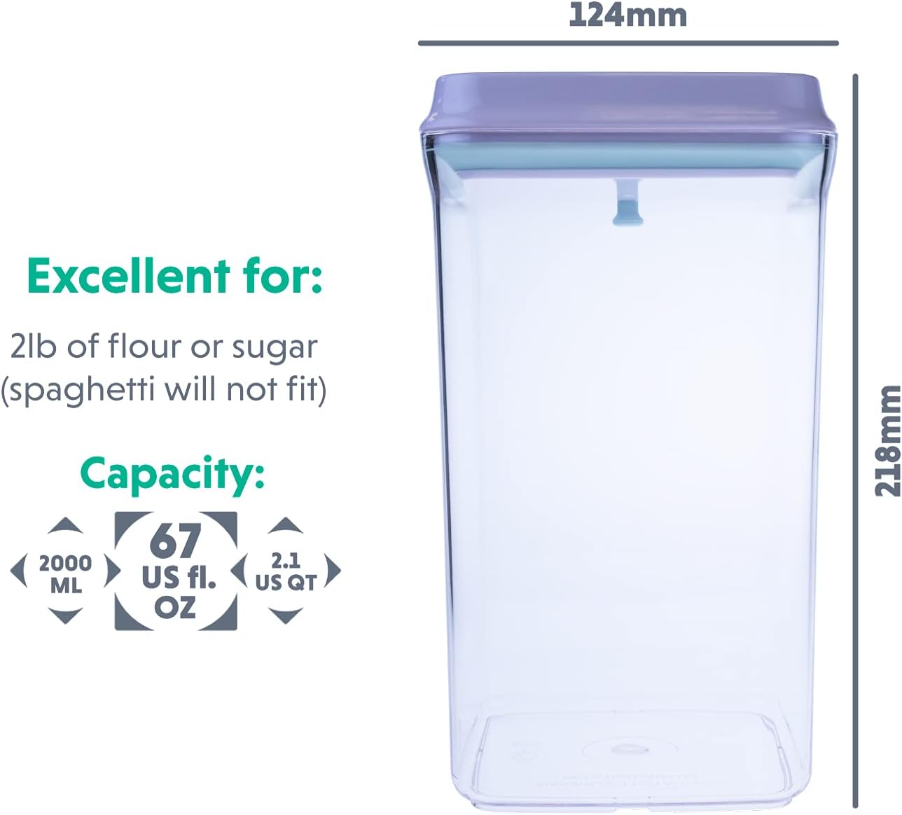 BopTop (1pc - 2000ml) Airtight Food Storage Container – Mechanical Silicone Seal Canister - BPA-Free - 2Qt