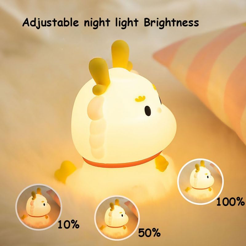 Night Light for Kids, 7 Color Changing BPA-Free Silicone Lamp with Touch Control, Eye Protection, Rechargeable Battery, Soft & Safe Nursery Lamp for Boys & Girls (Dragon)
