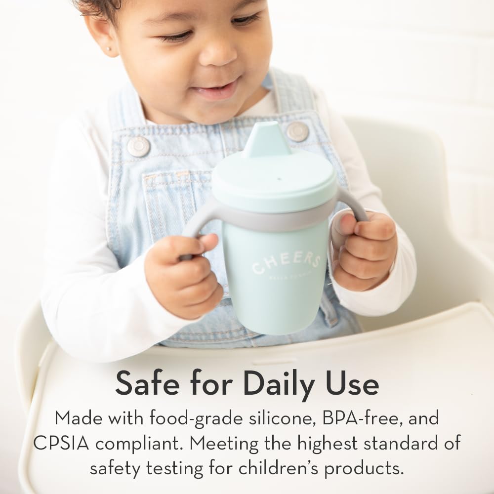 Sippy Cup by Bella Tunno, Silicone Training Cup with Transition Handles for Infants, Toddlers & Kids, Babies 6-12 Months & Toddlers 1-3 Years, Boys & Girls, Cheers, 8 oz