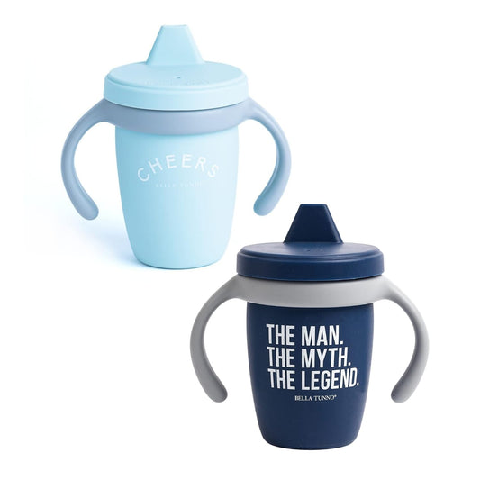 Bella Tunno Sippy Cup, Set of 2 Silicone Training Cups with Transition Handles for Infants, Toddlers & Kids, Babies 6-12 Months & Toddlers 1-3 Years, Boys & Girls, Cheers & The Man, 8 oz