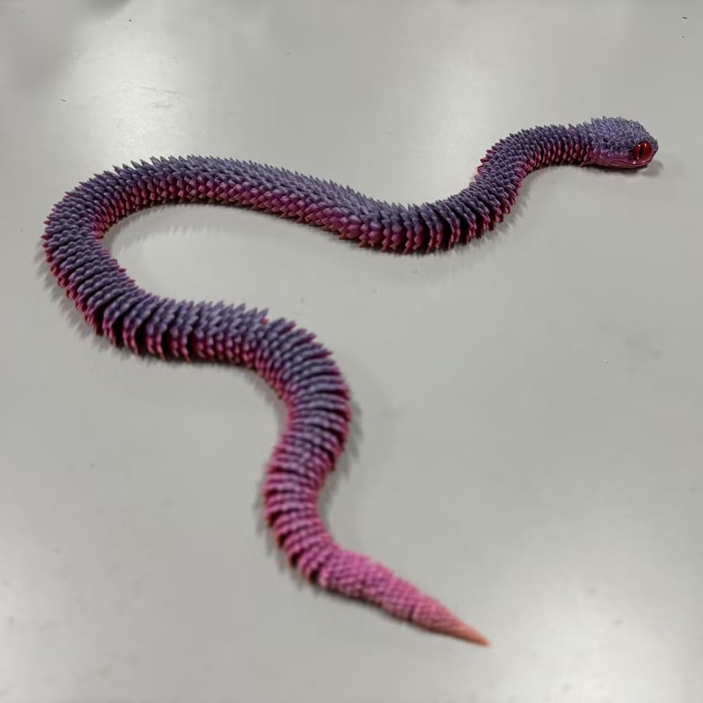 3D Printed Animals-Snake Viper, 24 in Surprise Mystery Snake Fidget Toy Creative Toy 3D Printed Articulated Snake Collectibles Home Office Executive Desk Decor (Random Rainbow)