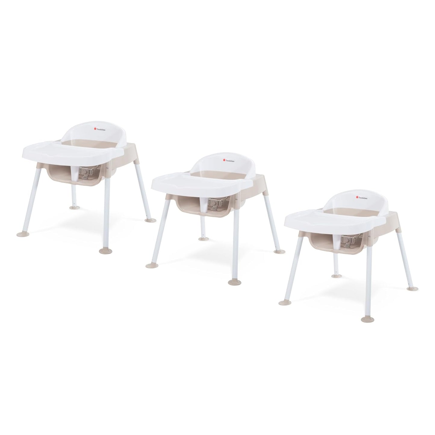 Foundations Secure Sitter Feeding Chairs Multipack, No-Tip Feet, 3-Point Adjustable Harness, Removable Tray, Easy to Clean, Stackable Feeding Chairs, 3 Pack (11 inch)