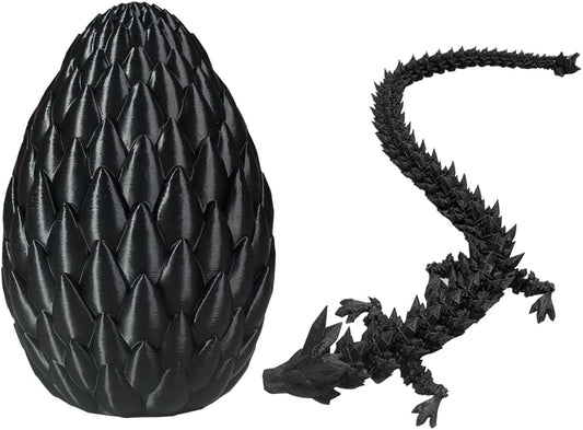 Dragon Eggs with Dragon Inside, 16.5 Inch Large 3D Printed Dragon Egg Articulated Dragon Crystal Dragon Executive Desk Toys Fidget Toy for Autism/ADHD (Black, with Egg)