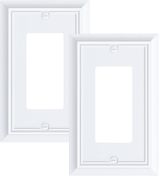 2-Pack Decorator Wall Plate Cover, Pure White Decorative Switch Plates and Outlet Covers, Durable Natural Bamboo Fiber Wall Plates for Electrical Outlets, Receptacle, GFCI Outlet, Dimmer Switch