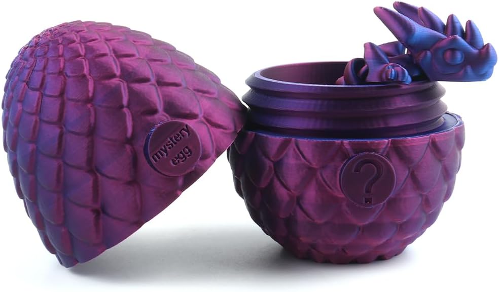 Easter Egg, 3D Printed Articulated Crystal Dragon with Egg, PLA Flexible Joints Crystal Dragon Mystery Dragon Fidget Toy Surprise, Home Office Executive Desk Decor Toys Gifts for Kids Adults (Purple)