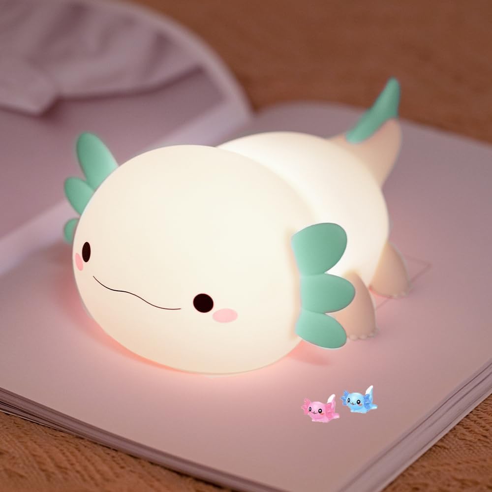 Cute Axolotl Night Light for Kids Bedroom, Animal Silicone Nursery Night Lamp Touch Control Nightlights USB Rechargeable Bedside Lamp for Baby Children Toddlers Girls Gift