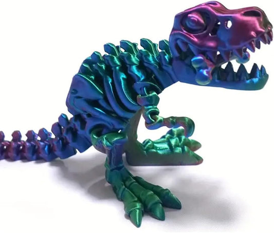 3D Printed Dinosaur Bone Skeleton Tyrannosaurus Rex with Movable Jaw Fidget Dinosaur Toys Full Articulated Dinosaur Executive Desk Toys Home Office Decor, Purple Mix Green
