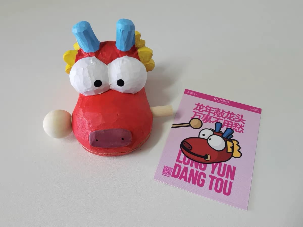 Handmade Dragon Head, Traditional Chinese Mascot, Tapping on The Dragon Head, symbolizing Smooth Sailing, eliminating All Troubles, and Continuous Good Luck.