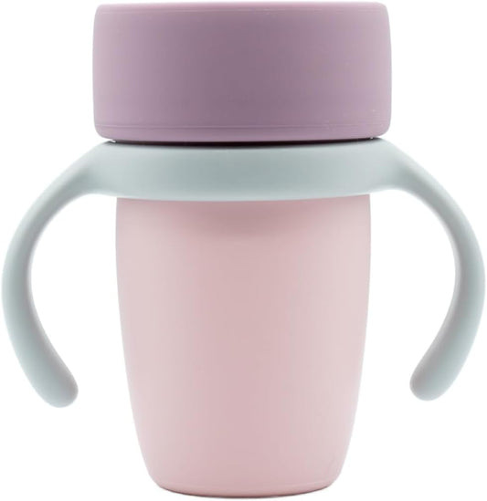 WeeSprout Baby Training Cup - Silicone Sippy Cup with Removable Handles for Weaning Off Bottle - Transition Spill-Proof Toddler Cups - No-Spill Design (Pink/Purple/Light Gray)