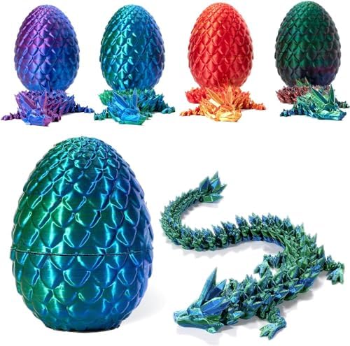 3D Printed Dragon in Egg, Full Articulated Dragon Crystal Dragon with Dragon Egg， Home Office Decor Executive Desk Toys, Adults Fidget Toys for Autism ADHD，3D Printed Gift