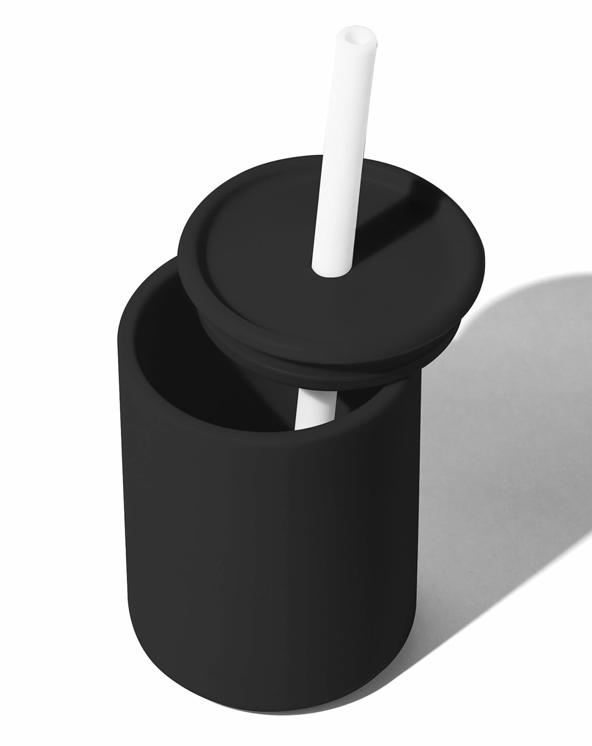 Avanchy Silicone Training Sippy Cup with Straw Lid – For Babies 6+ Months to Toddlers 1 Year Old – 8 oz Infant Water Cup for Baby Led Weaning, Black