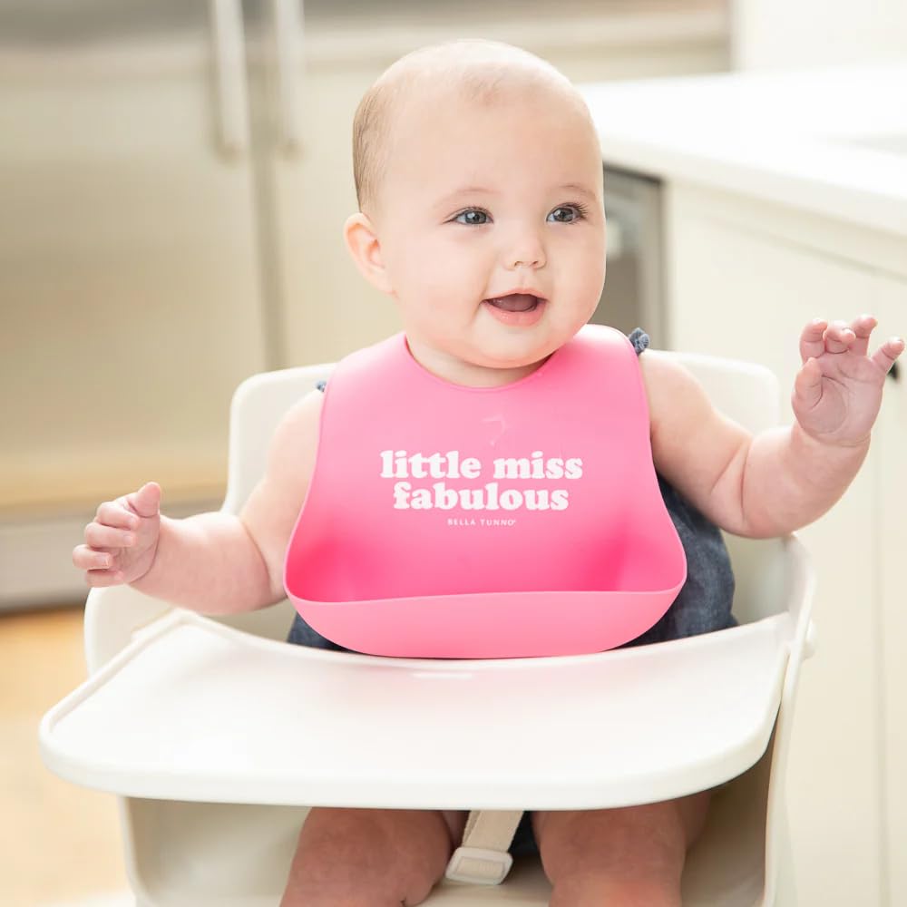 Baby Bib for Eating by Bella Tunno, Waterproof Silicone Bib with Large Food Catcher, Adjustable Fit for Babies 4-12 months & Toddlers 1-3 Years, Boys & Girls, Little Miss Fabulous