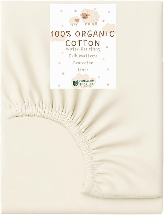Organic Cotton Crib Mattress Protector - Water Resistant Fitted Sheet Liner Pad, Skin Friendly, Chemical-Free Pure Cotton [GOTS-Certified] for Standard (52"x28") - Made in USA