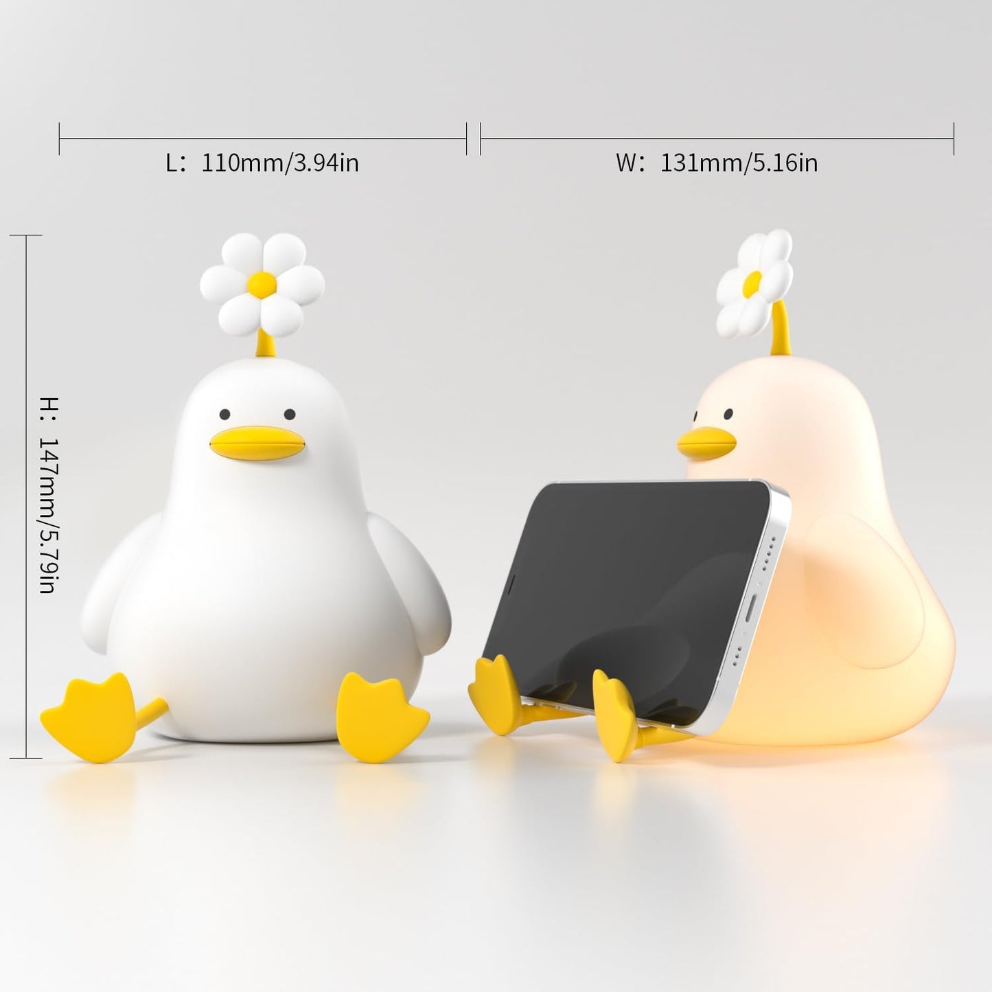 Cute Duck Night Light for Baby, Kids, Toddler, Ambient Nursery Nightlight, Soothing Lamp 3 Level Dimmable, Sleeping Accompanion for Bedroom Bedside, Rechargeable Battery, 30 Min Timer Off