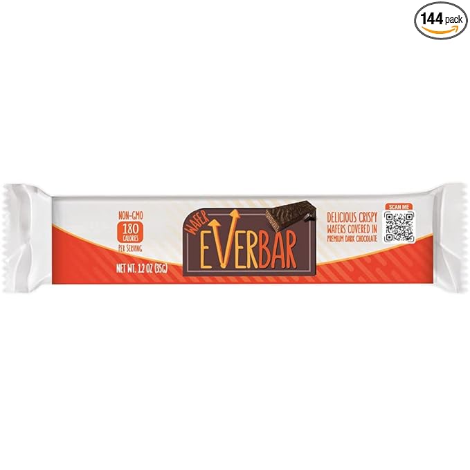 EverBar - Dark'n Crispy Chocolate Bars, 144 Count | Non-GMO, Dark Chocolate Wafer Candy Bar | On the Go | With Coffee or Tea | Healthy Snack | Bite-Size Premium Wafer Chocolate 144 Count