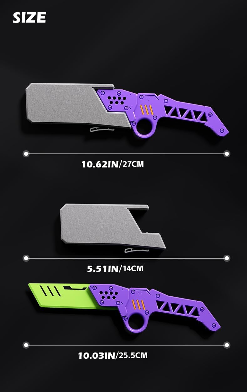 Carrot Radish Catapult Knife- Stress Relief Fidget Toy with Decompression Features - 3D Printed Practice Prop EDC Black Yellow BLYE-N1