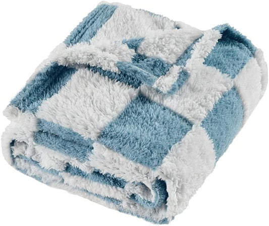 Fleece Baby Blanket for Boys 3D Checkerboard Design, Warm Cozy and Fluffy Infant Newborn Toddler Small Receiving Blankets for Crib Stroller, 30x40 Inches, Blue