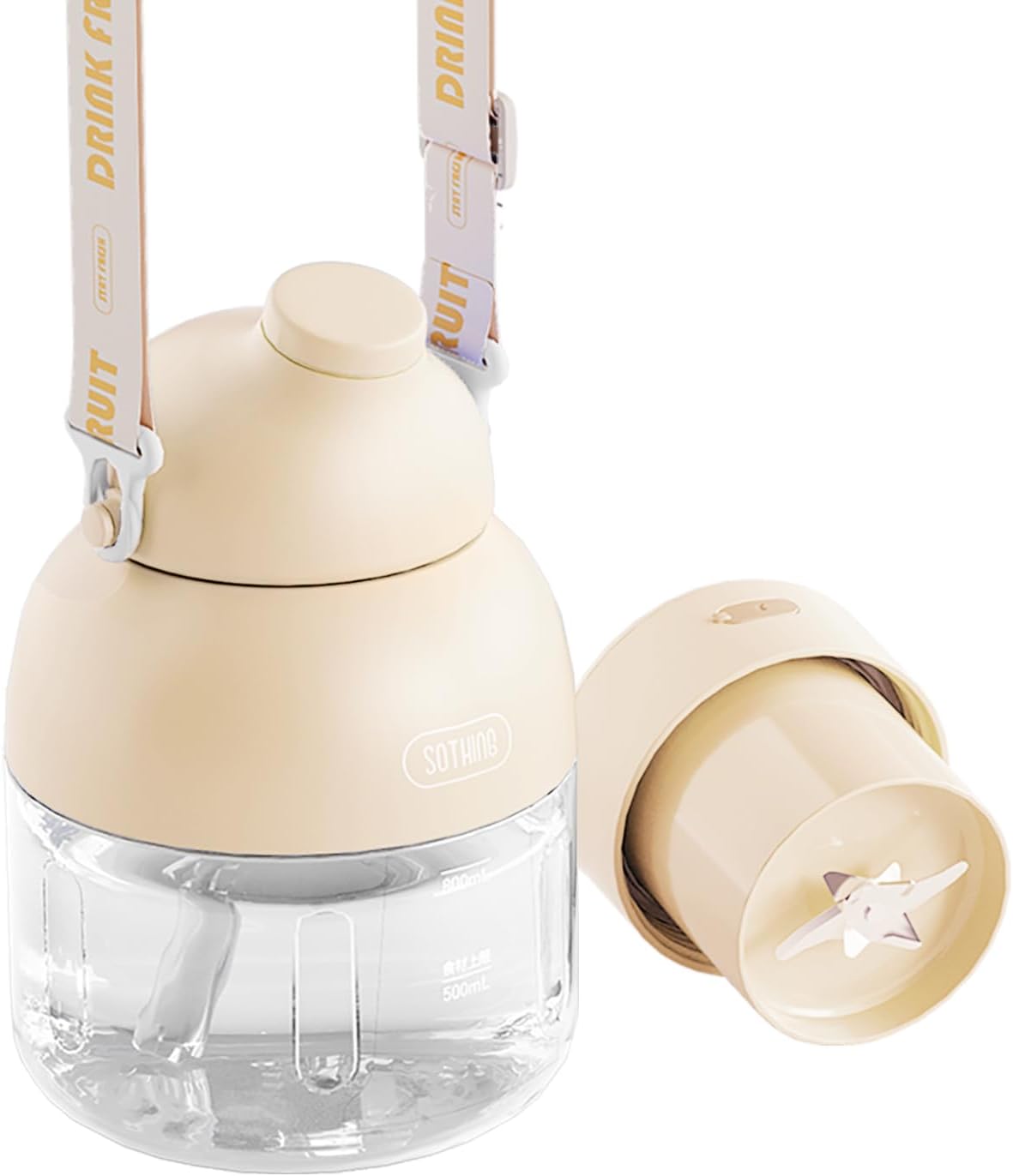 Portable Blender, Personal Blender for Shakes and Smoothies, 27oz Cup with 10 Blades, Shoulder Strap and Lid with Straw, Type-C USB Rechargeable, Dishwasher Safe Parts, BPA Free, Beige