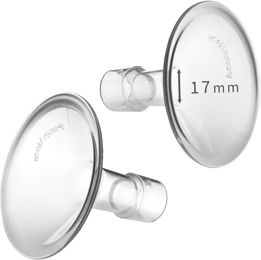 PumpMom-us 17mm Shields Compatible with Medela Breast Pump Parts, Replace Flange Accessories for PersonalFit, Freestyle, Harmony, Maxi, Flex Connector, PersonalFit Flex Breast Shield, 2pcs (17mm)