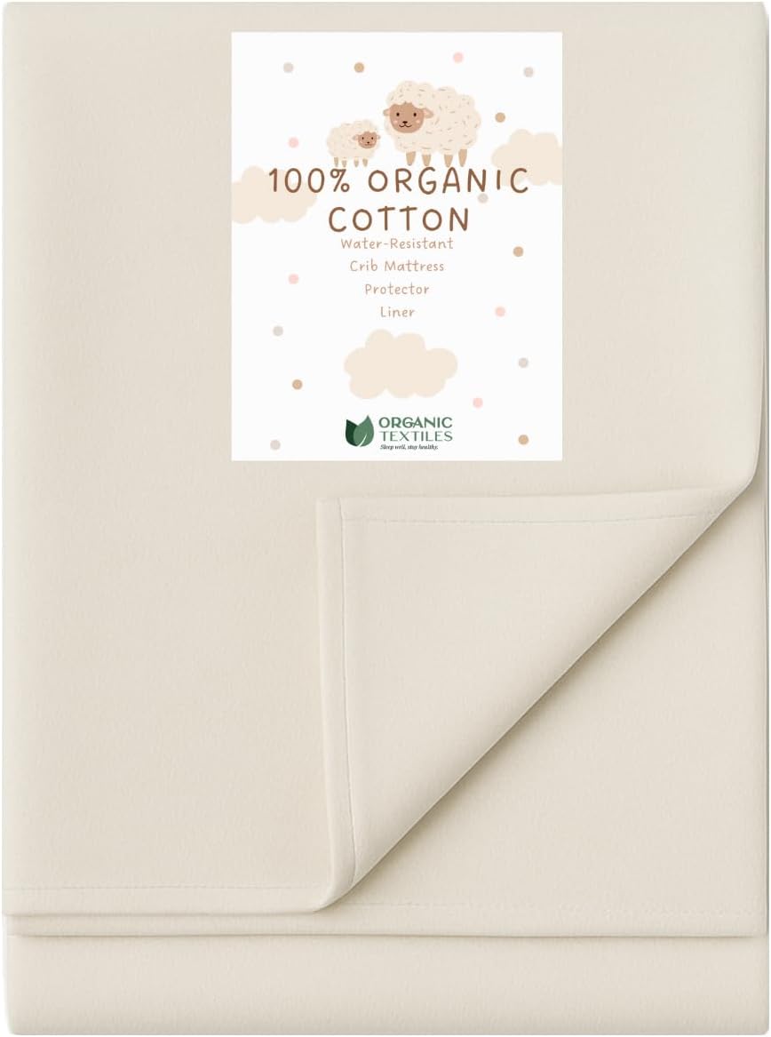 Organic Cotton Crib Mattress Protector - Water Resistant Flat Sheet Liner Pad, Skin Friendly, Chemical-Free Pure Cotton [GOTS-Certified] for Bassinet (30"x15") - Made in USA