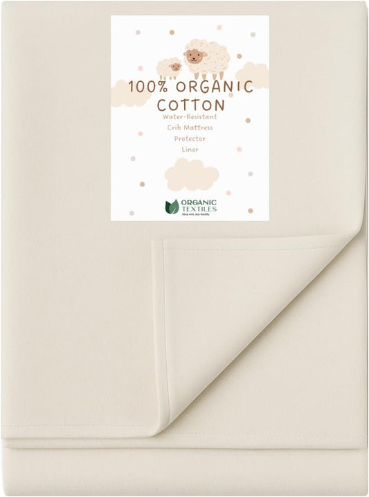Organic Cotton Crib Mattress Protector - Water Resistant Flat Sheet Liner Pad, Skin Friendly, Chemical-Free Pure Cotton [GOTS-Certified] for Cradle (36"x18") - Made in USA