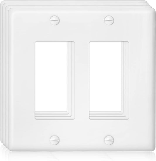 Decorator Wall Plate Double Gang Light Switch Plate Outlet Cover,Unbreakable Polycarbonate Thermoplastic, White (4-Pack, Double Decorator-White)