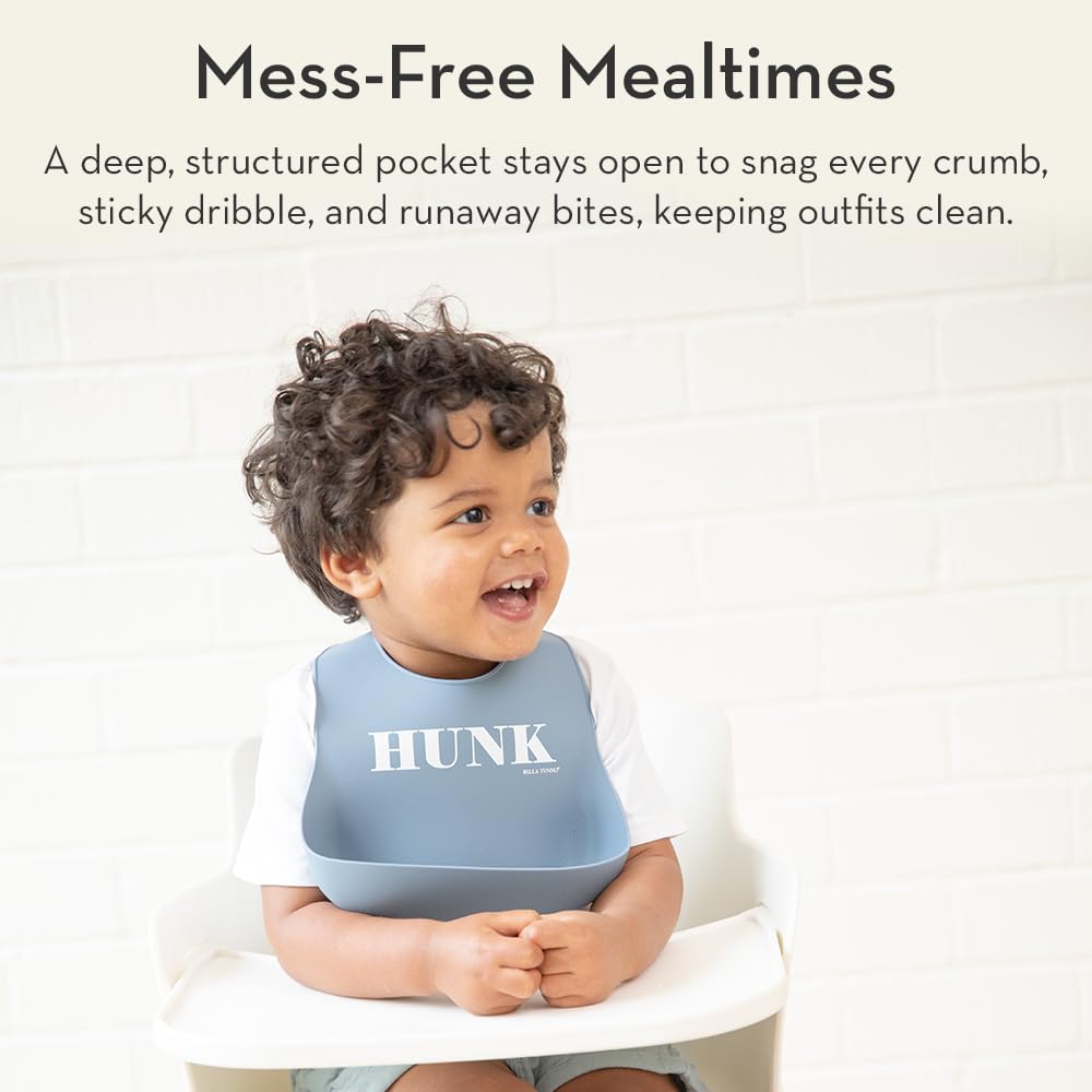 Baby Bib for Eating by Bella Tunno, Waterproof Silicone Bib with Large Food Catcher, Adjustable Fit for Babies 4-12 months & Toddlers 1-3 Years, Boys & Girls, Cheeks For Weeks